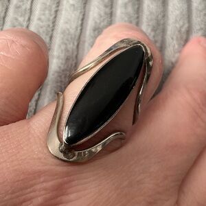 Vintage Mexico Black Onyx Silver Ring